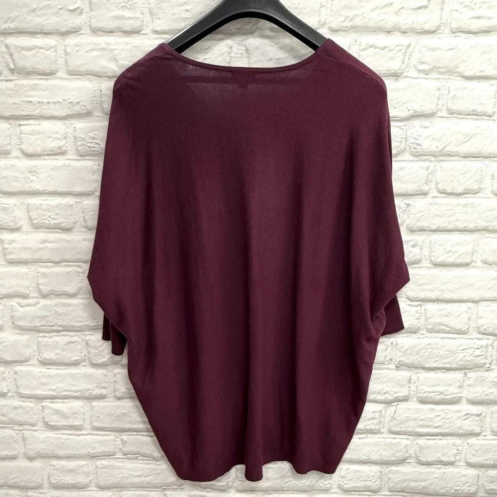 J Jill PURE JILL Sweater Tunic Sz XS Burgundy V-Neck Oversized‎ Top 3/4 Sleeves
